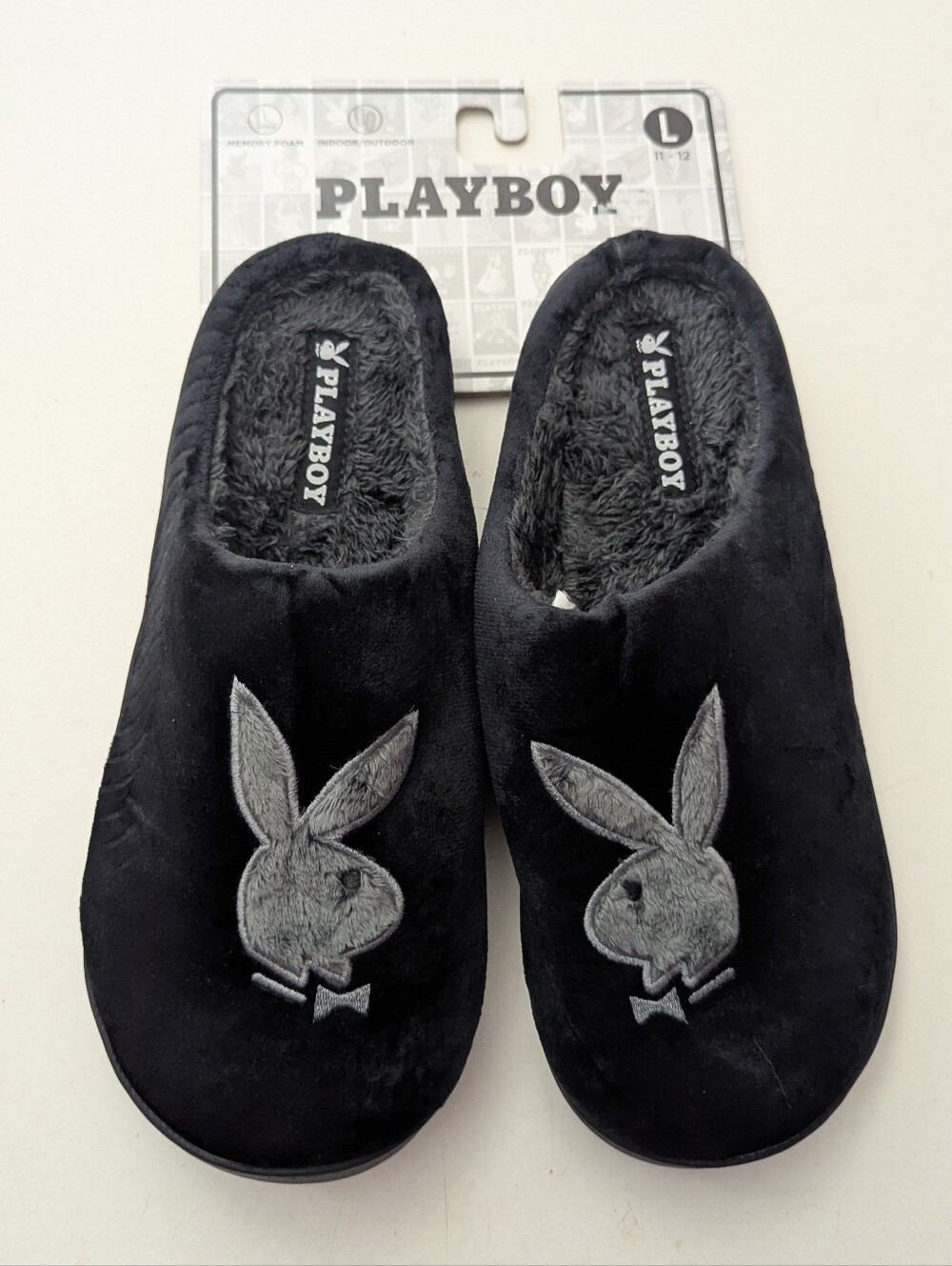 Playboy Memory Foam Black Slippers Men's Size Large 11-12